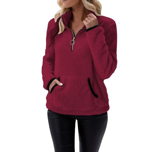 Damen Teddy-Fleece Pullover Herbst Slim Fit Oberteil Langarm Einfarbig Casual Sweatshirt Ohne Kapuze Winter Warm Pulli Tops Oberteile mit Tasche Elegant Sport Tops Damen Teddy-Fleece Pullover Herbst Slim Fit Oberteil Langarm Einfarbig Casual Sweatshirt Ohne Kapuze Winter Warm Pulli Tops Oberteile mit Tasche Elegant Sport Tops von Sansee