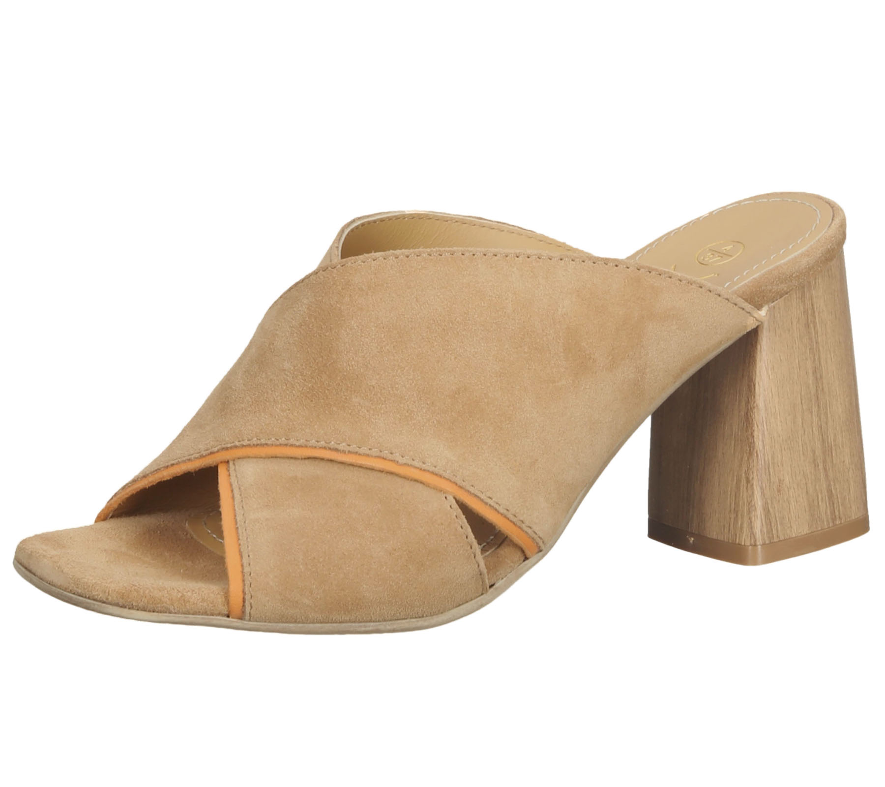 SANSIBAR Damen Echtleder-Schuhe moderne Sommer-Sandale mit Blockabsatz offener Slipper 1076140 Hellbraun von Sansibar