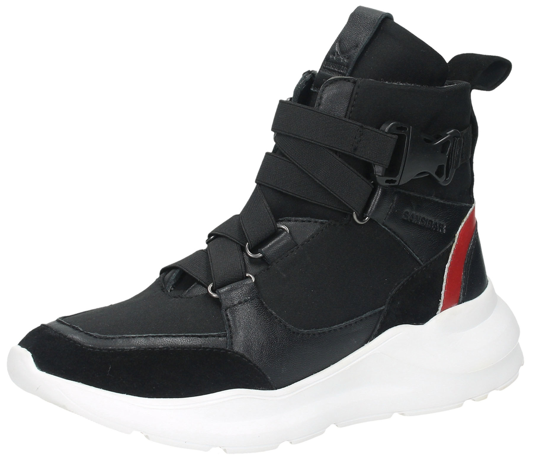 SANSIBAR Damen High Sneaker mit herausnehmbarer Sohle Echtleder-Schuhe mit Schnallen-Verschluss 1063983 Schwarz von Sansibar
