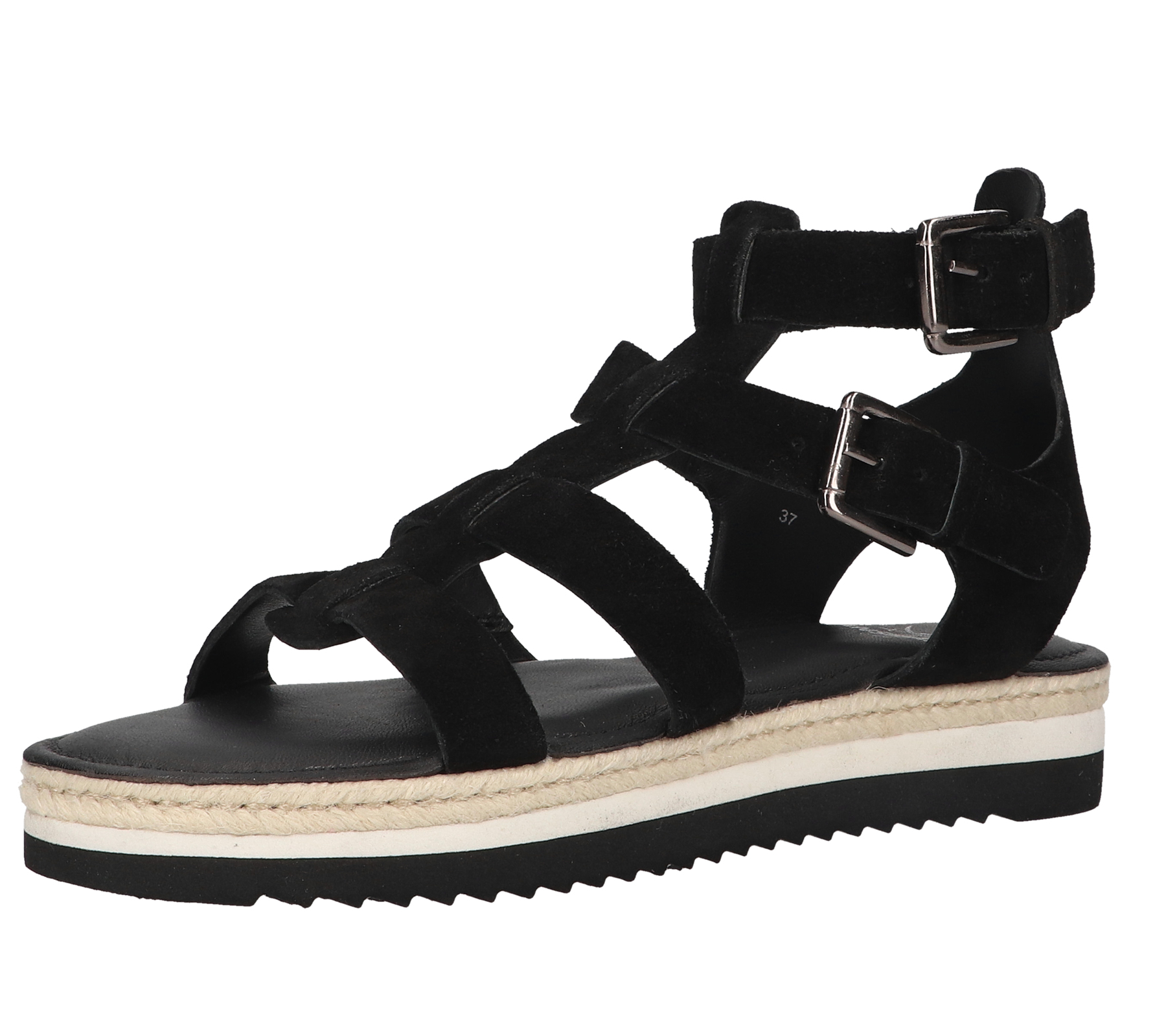 SANSIBAR Damen Sandalette Echtleder-Sandalen mit kleinem Plateau 1053461 Schwarz von Sansibar