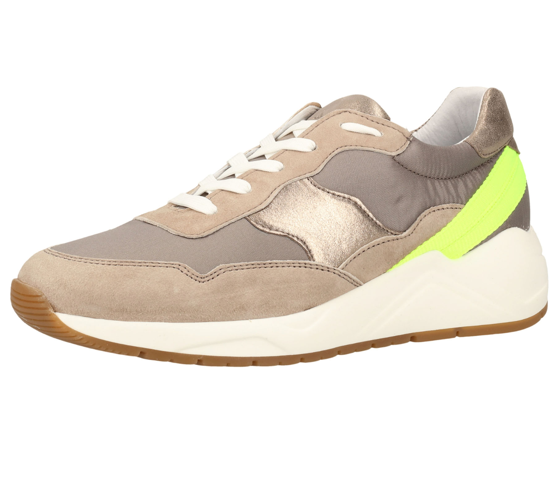 SANSIBAR Damen Sneaker herausnehmbarer Sohle Freizeit-Schuhe mit neonfarbenen Akzenten 1047800 Beige/Braun von Sansibar