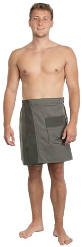 Sansibar Herren Saunakilt Saunasarong S-XXL mit Klettverschluss, Gummizug und Tasche mit gesticktem Säbel Logo 100% Baumwolle Anthrazit von Sansibar