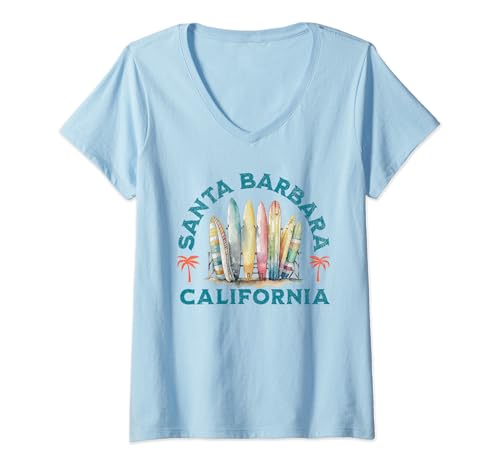 Damen Santa Bárbara T-Shirt mit V-Ausschnitt von Santa Barbara Beach California Surfing Surf Ocean