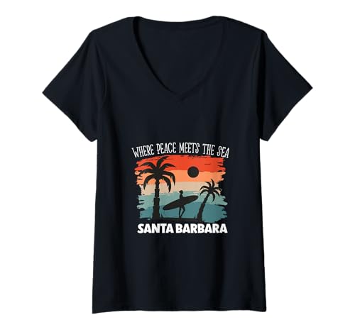 Damen Friede am Meer - Santa Barbara T-Shirt mit V-Ausschnitt Damen Friede am Meer - Santa Barbara T-Shirt mit V-Ausschnitt von Santa Barbara in California Designs