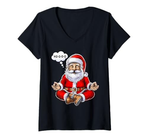 Damen Weihnachtsmann Zen Yoga Meditation Lustig Santa Spirituell T-Shirt mit V-Ausschnitt Damen Weihnachtsmann Zen Yoga Meditation Lustig Santa Spirituell T-Shirt mit V-Ausschnitt von Santa Christmas Funny Santa