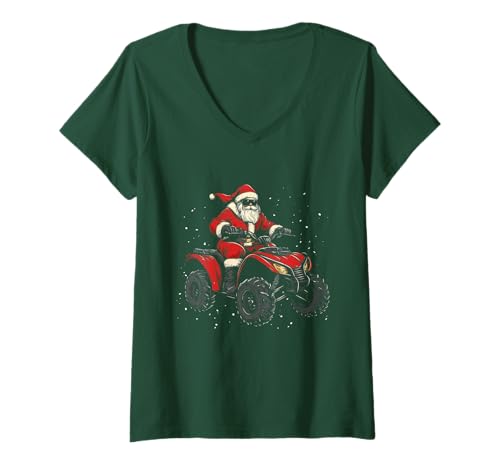 Damen Weihnachtsmann, Quad, Allrad, lustiges Weihnachtsfest T-Shirt mit V-Ausschnitt von Santa Claus ATV - Christmas Apparel & Gifts