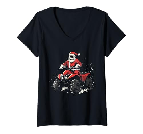 Damen Weihnachtsmann, Quad, Allrad, lustiges Weihnachtsfest T-Shirt mit V-Ausschnitt von Santa Claus ATV - Christmas Apparel & Gifts