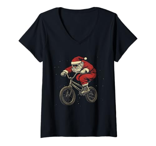 Damen Weihnachtsmann Reiten BMX Fahrrad Weihnachten Lustiges BMX T-Shirt mit V-Ausschnitt Damen Weihnachtsmann Reiten BMX Fahrrad Weihnachten Lustiges BMX T-Shirt mit V-Ausschnitt von Santa Claus BMX - MTB Apparel & Gifts