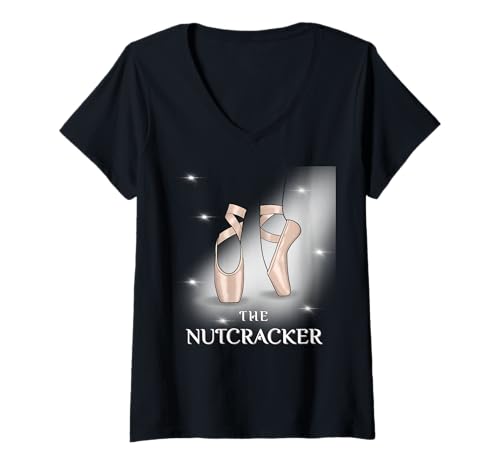 Damen Der Nussknacker Süße Ballerina Ballettschuhe Urlaub Tanz T-Shirt mit V-Ausschnitt von Santa Claus Christmas and Holiday Gift Tee Shop