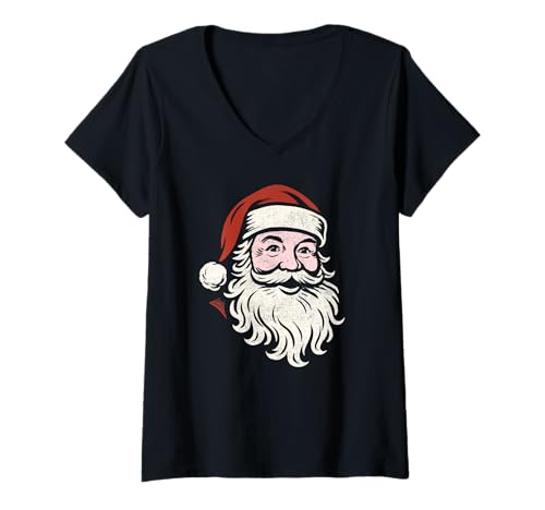 Damen Weihnachtsmann Gesicht Weihnachten T-Shirt mit V-Ausschnitt Damen Weihnachtsmann Gesicht Weihnachten T-Shirt mit V-Ausschnitt von Santa Claus face