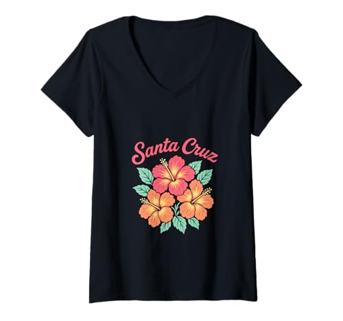 Damen Santa Cruz Kalifornien Beach Surfer Skater T-Shirt mit V-Ausschnitt von Santa Cruz California Surfing Blumen Muster