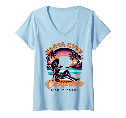 Damen Santa Cruz CA Kalifornien Retro Vintage Surfer 80er Design T-Shirt mit V-Ausschnitt Damen Santa Cruz CA Kalifornien Retro Vintage Surfer 80er Design T-Shirt mit V-Ausschnitt von Santa Cruz Kalifornien Retro Vintage Surfer 80er