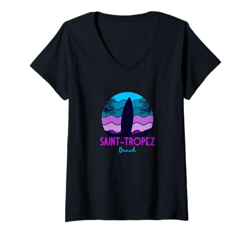 Damen Saint Tropez Frankreich Surfer 70s 80s 90s Jahre - Retro T-Shirt mit V-Ausschnitt Damen Saint Tropez Frankreich Surfer 70s 80s 90s Jahre - Retro T-Shirt mit V-Ausschnitt von Santa Cruz Surf Retro Vintage Design