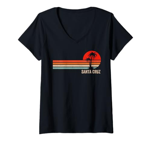 Damen Santa Cruz CA California Retro 70er 80er Surfer T-Shirt mit V-Ausschnitt von Santa Cruz Surf Retro Vintage Shirts