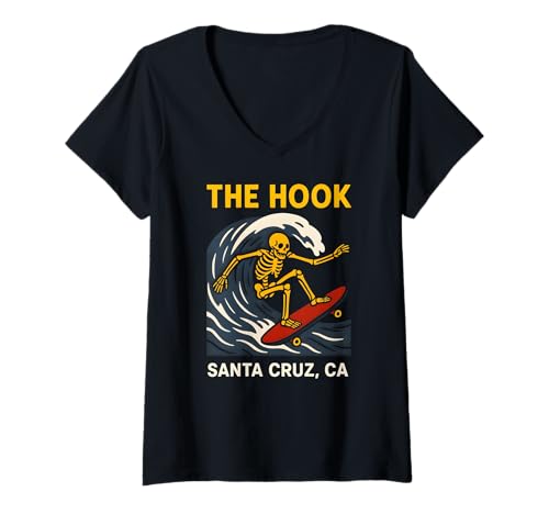 Damen Santa Cruz The Hook Vintage Herren Surfen Skateboarding T-Shirt mit V-Ausschnitt von Santa Cruz Surfs Up Palm Trees And Sunshine