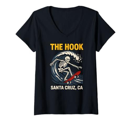 Damen Santa Cruz The Hook Vintage Herren Surfen Skateboarding T-Shirt mit V-Ausschnitt von Santa Cruz Surfs Up Palm Trees And Sunshine