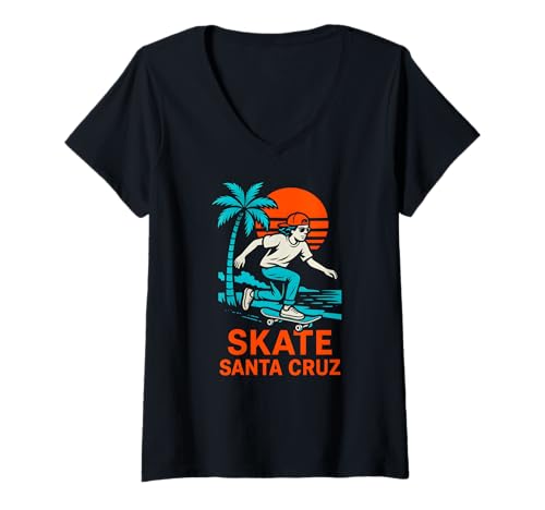 Damen Skate Santa Cruz Vintage Herren Beach Skateboarding T-Shirt mit V-Ausschnitt Damen Skate Santa Cruz Vintage Herren Beach Skateboarding T-Shirt mit V-Ausschnitt von Santa Cruz Surfs Up Palm Trees And Sunshine