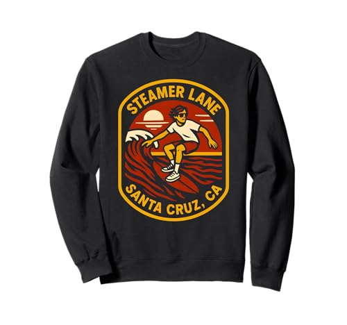 Surfing Santa Cruz Steamer Lane Vintage Herren Beach Life Sweatshirt von Santa Cruz Surfs Up Palm Trees And Sunshine