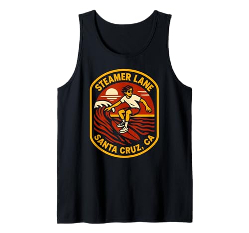 Surfing Santa Cruz Steamer Lane Vintage Herren Beach Life Tank Top von Santa Cruz Surfs Up Palm Trees And Sunshine