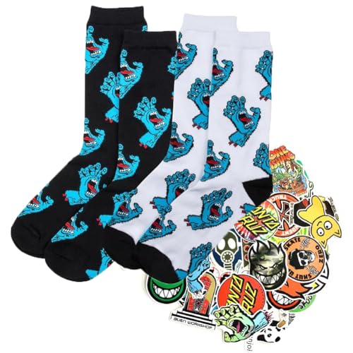 SANTA CRUZ Paar Socken Mini Hand Socks Herren Original & 20 Sticker Skateboard Einheitsgröße 38/46, weiß mit 20 Stickern, WEISS SCHWARZ, One size von Santa Cruz