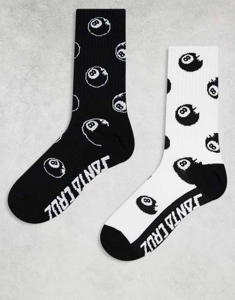 Santa Cruz - 2er-Pack Socken mit 8-Balldruck in Schwarz und Weiß von Santa Cruz