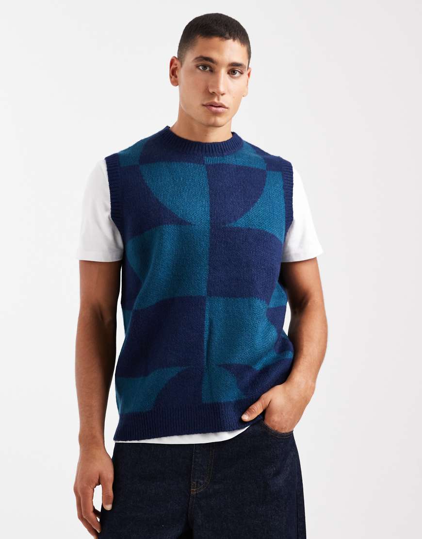 Santa Cruz - Ärmelloses Trägertop aus flauschigem Strick in Blau mit abstraktem Muster von Santa Cruz