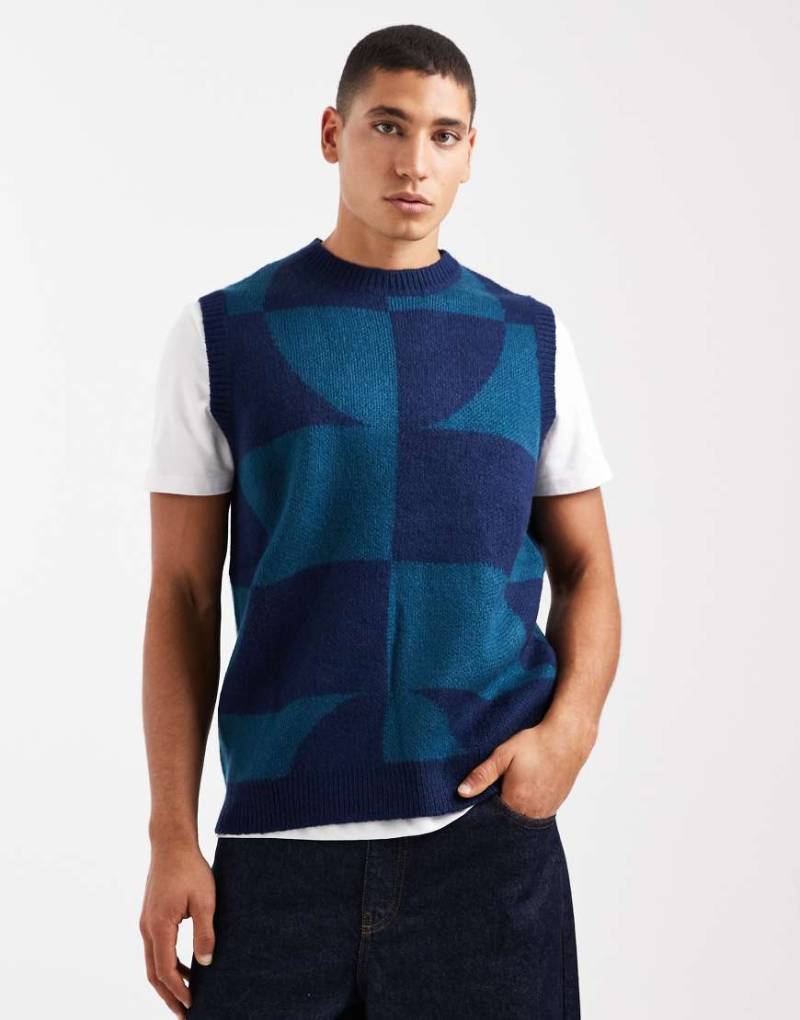 Santa Cruz - Ärmelloses Trägertop aus flauschigem Strick in Blau mit abstraktem Muster von Santa Cruz