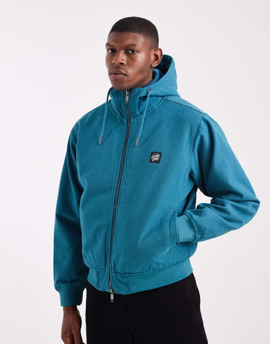 Santa Cruz - Kapuzenjacke aus Baumwollcanvas in Petrol mit doppeltem Reißverschluss-Grün von Santa Cruz