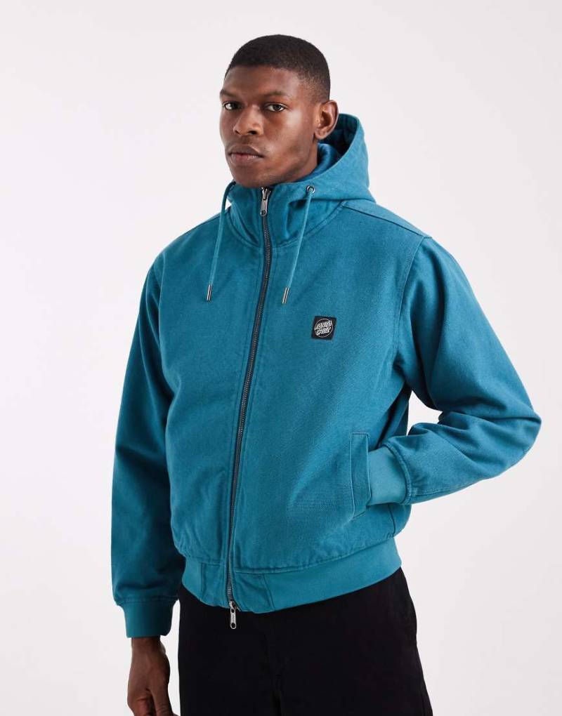 Santa Cruz - Kapuzenjacke aus Baumwollcanvas in Petrol mit doppeltem Reißverschluss-Grün von Santa Cruz