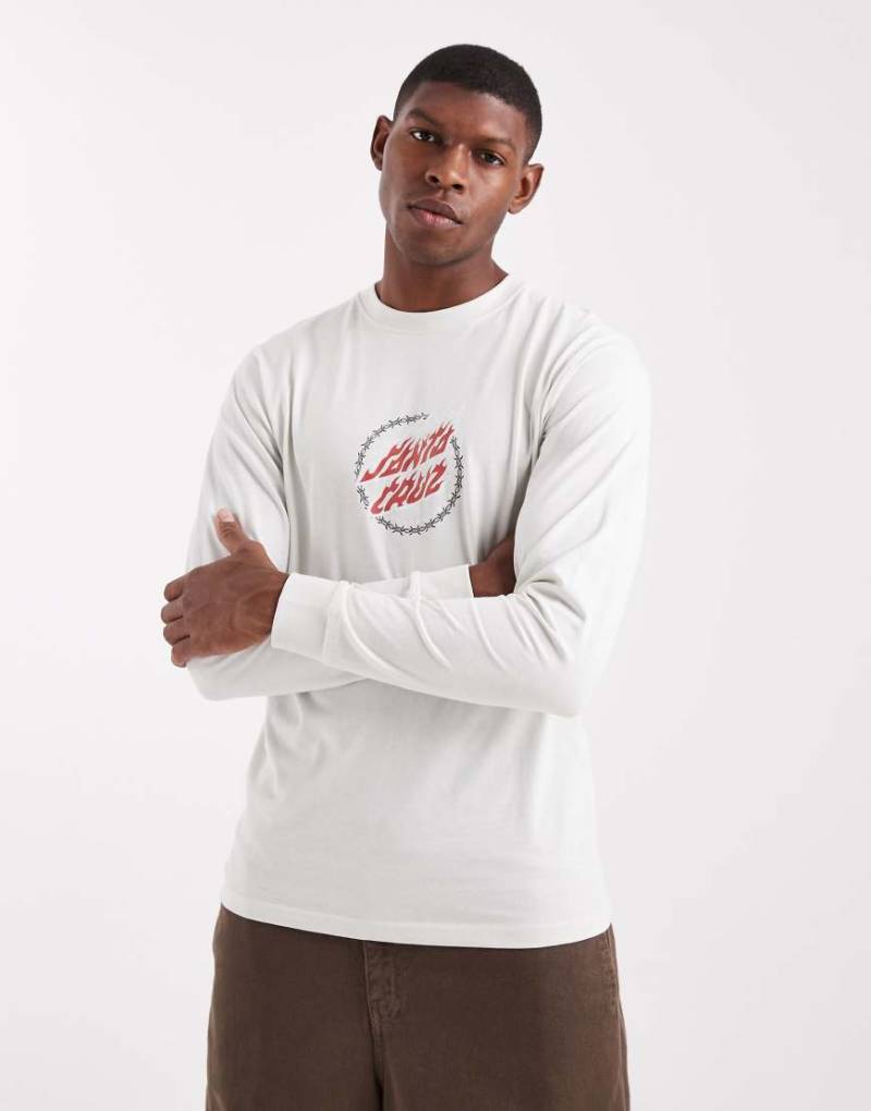 Santa Cruz - Langärmliges Oberteil in Wollweiß mit Flammenlogo mit kreisförmiger Stacheldrahtumrahmung von Santa Cruz