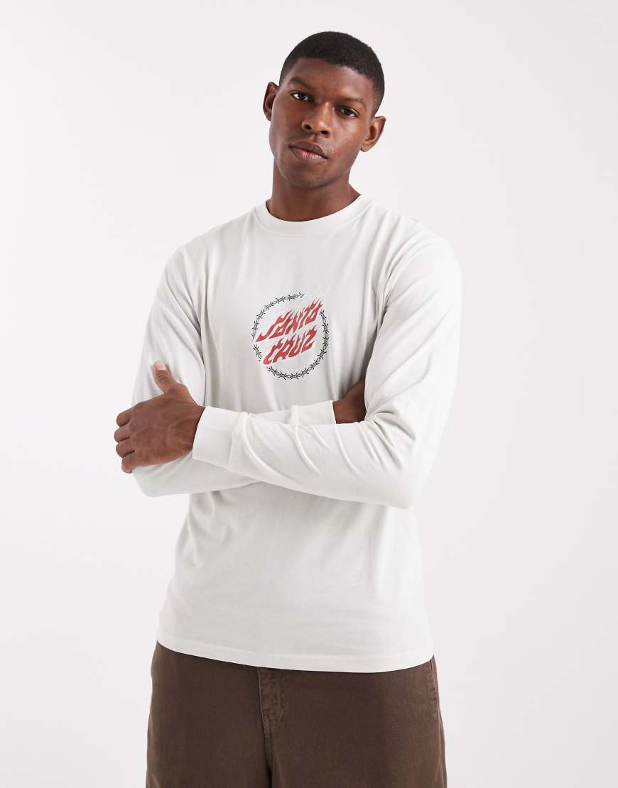 Santa Cruz - Langärmliges Oberteil in Wollweiß mit Flammenlogo mit kreisförmiger Stacheldrahtumrahmung von Santa Cruz