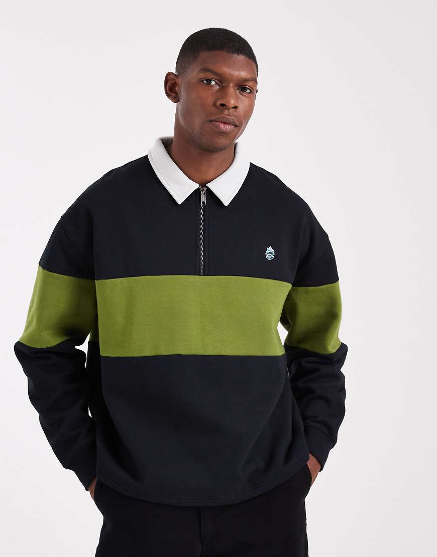 Santa Cruz - Langärmliges Polohemd in Schwarz mit kurzem Reißverschluss und Screaming-Logo von Santa Cruz