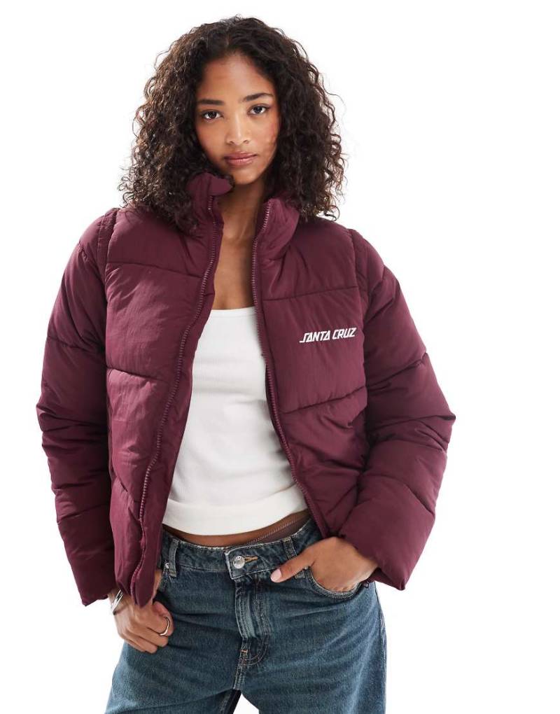 Santa Cruz - Locker geschnittene 2-in-1-Steppjacke in Burgunderrot mit abnehmbaren Reißverschluss-Ärmeln von Santa Cruz