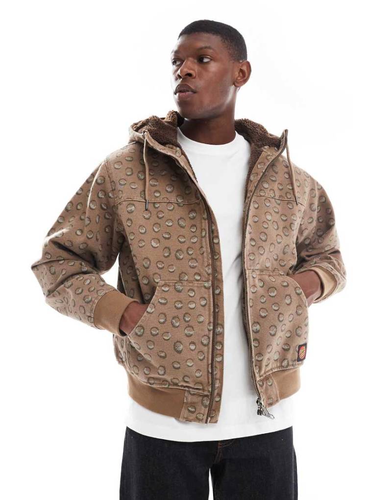 Santa Cruz - Regulär geschnittene Kapuzenjacke in Braun mit Print, Zweiwege-Reißverschluss und Sherpa-Futter von Santa Cruz