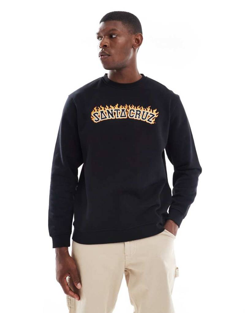Santa Cruz - Regular-Fit-Sweatshirt in Schwarz mit gesticktem Flammen-Logo von Santa Cruz