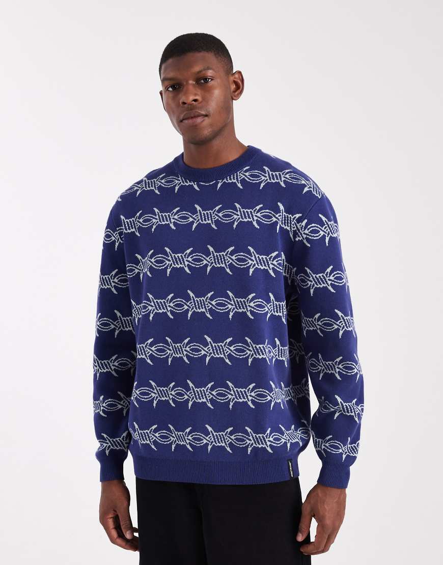 Santa Cruz - Strickpullover in Blau mit Stacheldraht-Monogramm-Motiv von Santa Cruz