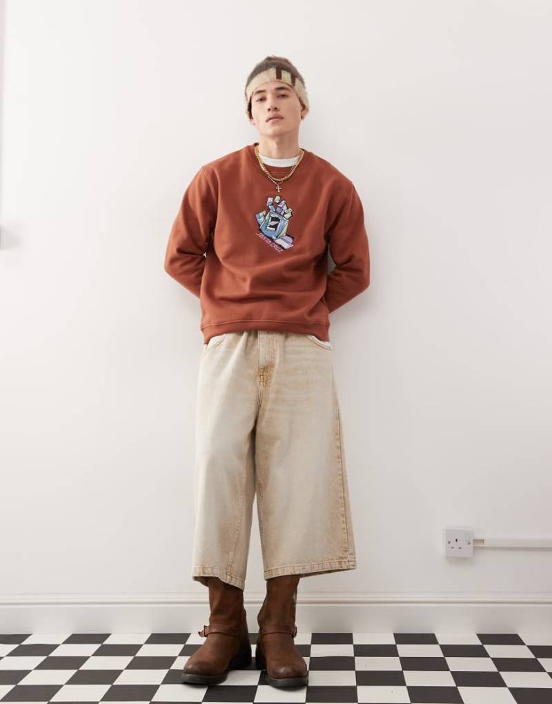 Santa Cruz - Sweatshirt mit Rundhalsausschnitt und besticktem Aufdruck auf der Brust in-Braun von Santa Cruz