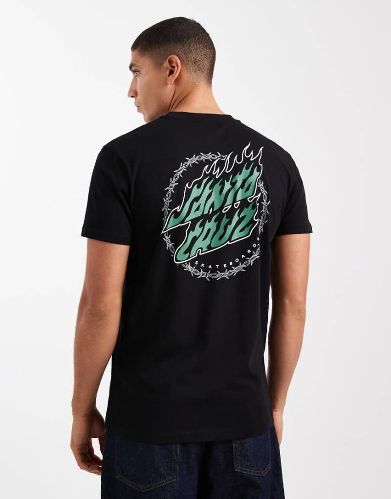 Santa Cruz - T-Shirt in Schwarz mit Flammen-Logo mit runder Stacheldrahtumrandung hinten von Santa Cruz