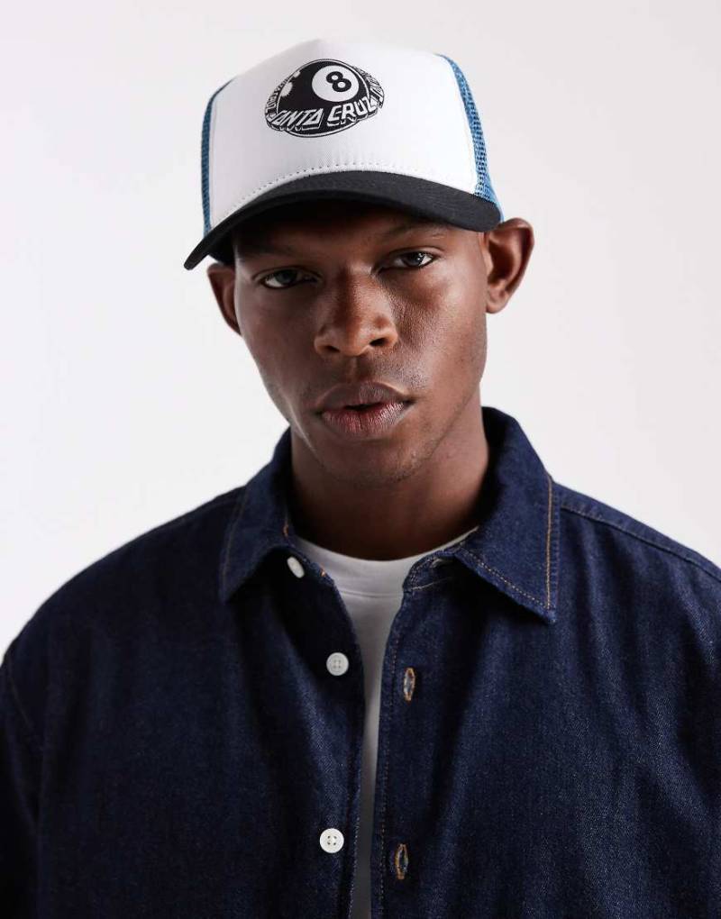 Santa Cruz - Trucker-Kappe in Weiß/Blau mit Schaumstoff-Front und 8-Ball-Motiv-Bunt von Santa Cruz