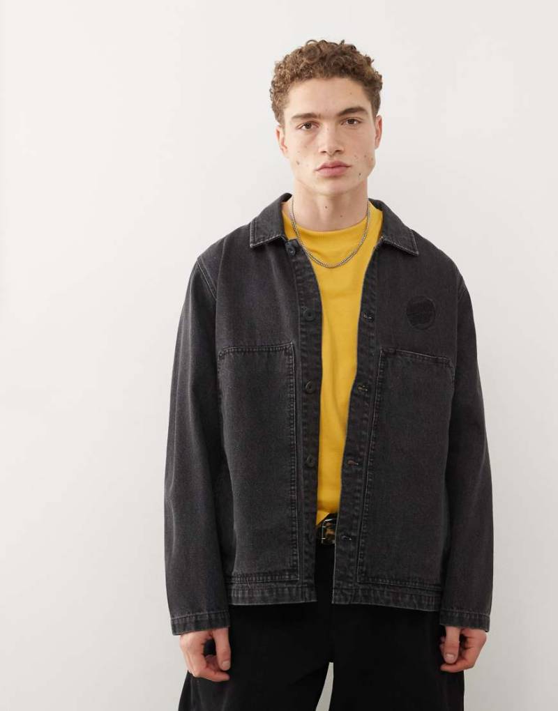 Santa Cruz - Workwear-Jeansjacke in verwaschenem Schwarz mit Logo und Knopfleiste von Santa Cruz