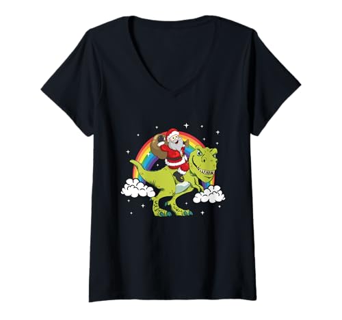 Damen Weihnachtsmann Weihnachten Tyrannosaurus Dinosaurier T-Rex T-Shirt mit V-Ausschnitt Damen Weihnachtsmann Weihnachten Tyrannosaurus Dinosaurier T-Rex T-Shirt mit V-Ausschnitt von Santa Dino Action