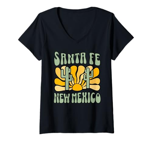 Damen Santa Fe T-Shirt mit V-Ausschnitt von Santa Fe New Mexico USA Outdoor Vintage