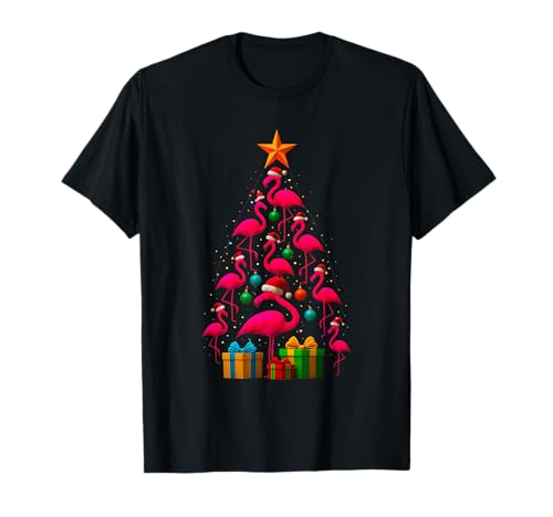 Flamingo Weihnachtsbaum Xmas Pink Mädchen Frauen Kinder T-Shirt von Santa Flamingo Holiday Outfit