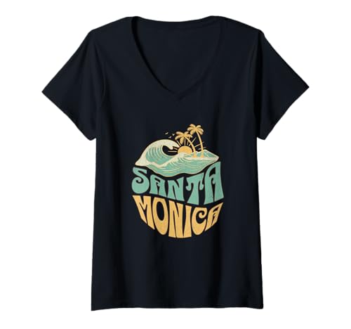 Damen Santa Monica T-Shirt mit V-Ausschnitt Damen Santa Monica T-Shirt mit V-Ausschnitt von Santa Monica Beach California Surfing Surf Ocean