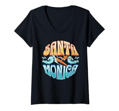Damen Santa Monica T-Shirt mit V-Ausschnitt Damen Santa Monica T-Shirt mit V-Ausschnitt von Santa Monica Beach California Surfing Surf Ocean