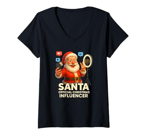 Damen Offizieller Weihnachts-Influencer vom Weihnachtsmann Lustiges Weihnachtsfest T-Shirt mit V-Ausschnitt von Santa Official Christmas Influencer Humor