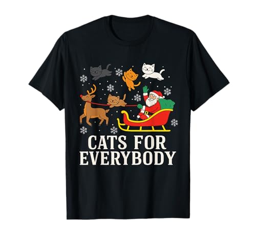 Cats for Everybody Weihnachtskatze Lustiger Weihnachtsmann für Damen T-Shirt von Santa Sleigh Pulled by Cats Funny Christmas Shirt
