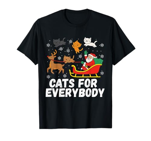 Cats for Everybody Weihnachtskatze Lustiger Weihnachtsmann für Damen T-Shirt von Santa Sleigh Pulled by Cats Funny Christmas Shirt