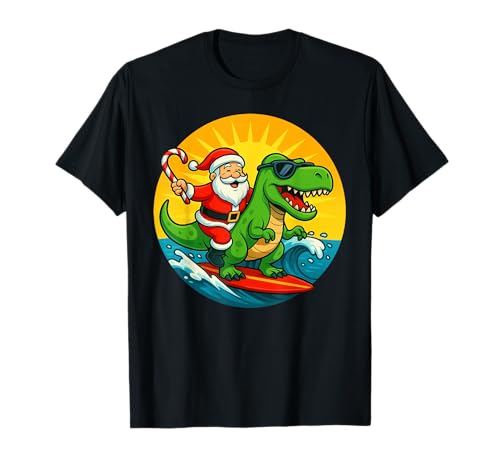 Dinosaurier surft mit Weihnachtsmann Kinder Weihnachten im Juli Urlaub T-Shirt Dinosaurier surft mit Weihnachtsmann Kinder Weihnachten im Juli Urlaub T-Shirt von Santa Surf Dino Kids Christmas Fun Wear