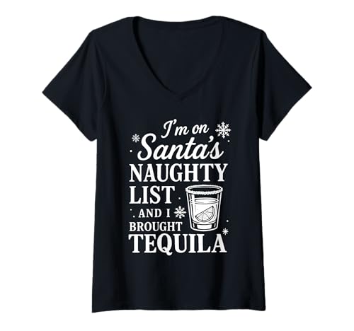 Damen Santa's Naughty List Funny Tequila Christmas Drinking T-Shirt mit V-Ausschnitt Damen Santa's Naughty List Funny Tequila Christmas Drinking T-Shirt mit V-Ausschnitt von Santa Tequila Drink Lover Funny XMAS Party Humor